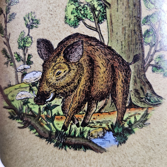 Vintage German Hip Flask Wild Boar Hinged Captive Top Liquor Stoneware Hunting - Picture 10 of 13